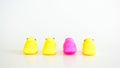 Diversity-four colorful peeps on white