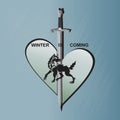 Divided heart, sword and a wolf.