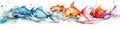 Divider colorful fish, water waves, bubbles and splashes, watercolor style, multicolor panoramic banner, divider on off white Royalty Free Stock Photo