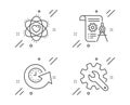 Divider document, Update time and Atom icons set. Customisation sign. Report file, Refresh watch, Electron. Vector