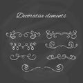 Dividers set. Chalk divider on blackboard. Hand drawn illustration. Ornamental decorative elements.