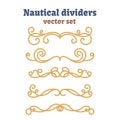 Dividers set. Nautical ropes. Decorative vector knots. Ornamental decor elements with rope. Royalty Free Stock Photo