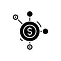 Dividing money black icon, concept illustration, vector flat symbol, glyph sign.