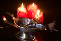 Divination and pouring wax with key and candle Royalty Free Stock Photo