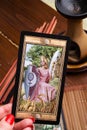 Divination set up at classical universal Tarot. Empress. close up