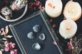 Divination using sea shells in hoodoo witchcraft practice on wiccan witch altar