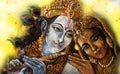 Divine couple krishna and radha togerher, painting illustration Royalty Free Stock Photo