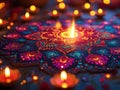 Divine Illumination Capturing the Magic of Diwali with Vibrant Rangolis and Lit Candles Royalty Free Stock Photo