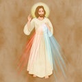 Divine Mercy of Jesus character, rays of light are emanating from her sacred heart Royalty Free Stock Photo