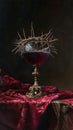 Divine Presence: Eucharist and Sacred Transformation with Crown of Thorns and Portrait of Jesus Christ