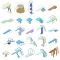 Diving board icons set, isometric style