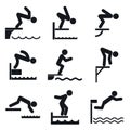 Diving board icons set, simple style