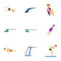 Diving board sport icon set, cartoon style Royalty Free Stock Photo