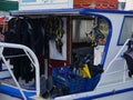 Diving boat in Mandraki Harbour on the Greek island of Rhodes. Royalty Free Stock Photo