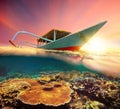 Diving boat at sunset Royalty Free Stock Photo