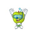 Diving character granny smith green apple with mascot