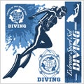 Diving club illustration and labels set