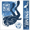 Diving club illustration and labels set