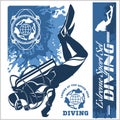 Diving club illustration and labels set