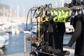 Diving equipment with port in the background