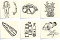 Diving equipment on yellow memo sticks Royalty Free Stock Photo