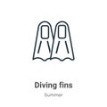 Diving fins outline vector icon. Thin line black diving fins icon, flat vector simple element illustration from editable summer Royalty Free Stock Photo