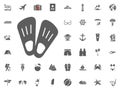 Diving flippers icon. ummer holidays and Traveling vector icons set.