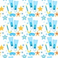 Diving Flippers Masks Summer Beach Vacation Concept Seamless Pattern Royalty Free Stock Photo