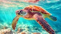 While diving, a friendly encounter with a sea turtle is possible when learning how to interact with them in an appropriate manner Royalty Free Stock Photo