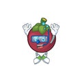 Diving fruit mangosteen cartoon character for health