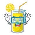 Diving glass fresh lemon juice on mascot Royalty Free Stock Photo