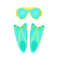 Diving glasses and fins isolated on a white background. Vector illustration. Great for summer design.