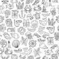 Diving hand draw cartoon seamless pattern. Diving and water sport and adventure repeatable background with diving and