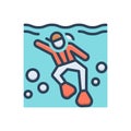 Color illustration icon for Diving, plunge and swimmer