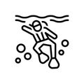 Black line icon for Diving, plunge and ocean