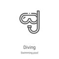 diving icon vector from swimming pool collection. Thin line diving outline icon vector illustration. Linear symbol for use on web Royalty Free Stock Photo