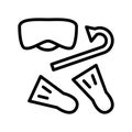 Diving line icon. Diving symbol - flippers, mask, snorkel. Outline sign for mobile concept and web design, store Royalty Free Stock Photo