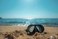 Diving mask, diving and snorkeling, sea and sand, coastline Royalty Free Stock Photo