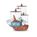 Diving miniature pirate ship cartoon on table