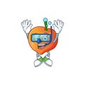 Diving nectarine character mascot funny shape cartoon.