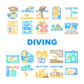 Diving School Education Lesson Icons Set Vector