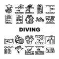 Diving School Education Lesson Icons Set Vector