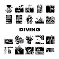 Diving School Education Lesson Icons Set Vector