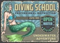 Diving school poster vintage colorful