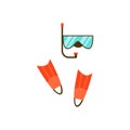 Diving scuba mask with diving flippers flat vector illustration isolated. Royalty Free Stock Photo