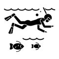 Diving in the sea with fish - scuba diving - snorkeling icon, vector illustration