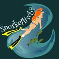 Diving snorkelling water extreme sports, design element for summer vacation activity concept, cartoon wave