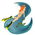Diving snorkelling water extreme sports, isolated design element for summer vacation activity concept, cartoon wave