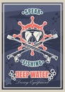 Diving and spearfishing vintage typography poster template, vector illustration