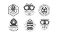 Diving Sport Club Retro Logo Templates Set, Deep Water Monochrome Badges Vector Illustration Royalty Free Stock Photo